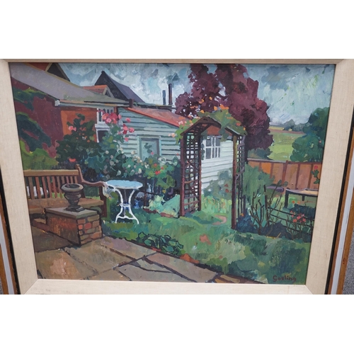 773 - Annabel Gosling (b.1942), oil on board, Garden scene, signed, The Rowley Gallery label verso, 60 x 7... 