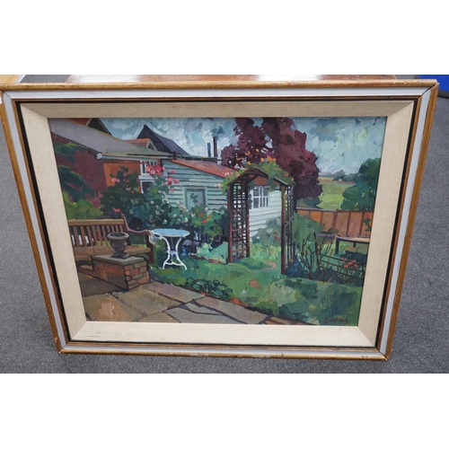 773 - Annabel Gosling (b.1942), oil on board, Garden scene, signed, The Rowley Gallery label verso, 60 x 7... 