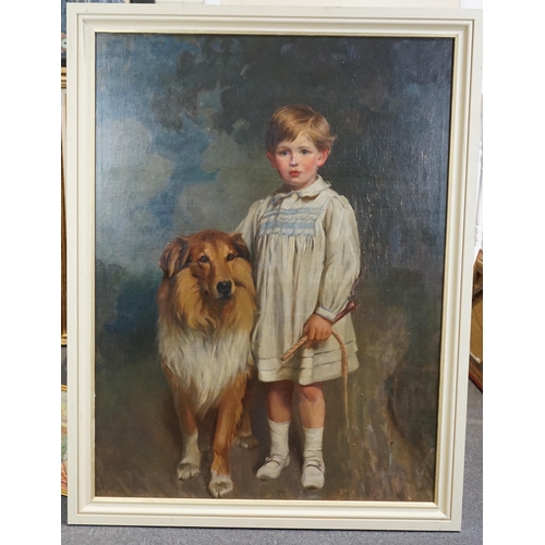 776 - Attributed to J.W. Beaufort (fl. circa 1920-30), oil on canvas, Full length portrait of a boy standi... 