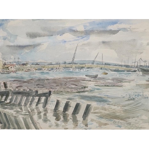 786 - Peter Cumming R.B.A. (1916-1993) ink and watercolour, Shoreham Harbour, signed and dated 1954, vario... 