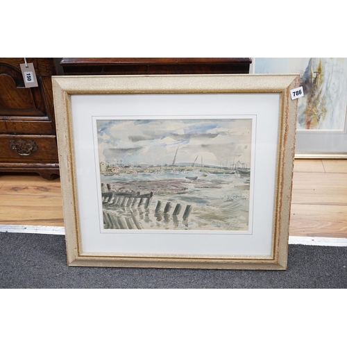 786 - Peter Cumming R.B.A. (1916-1993) ink and watercolour, Shoreham Harbour, signed and dated 1954, vario... 