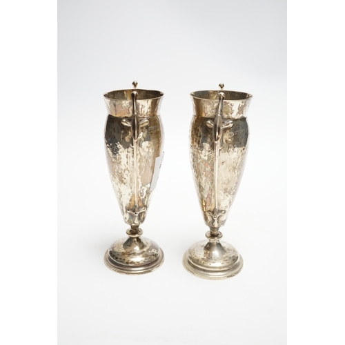 826 - A pair of Edwardian Art Nouveau silver two handled posy vases, Charles Edwards, London, 1905, 16cm, ... 