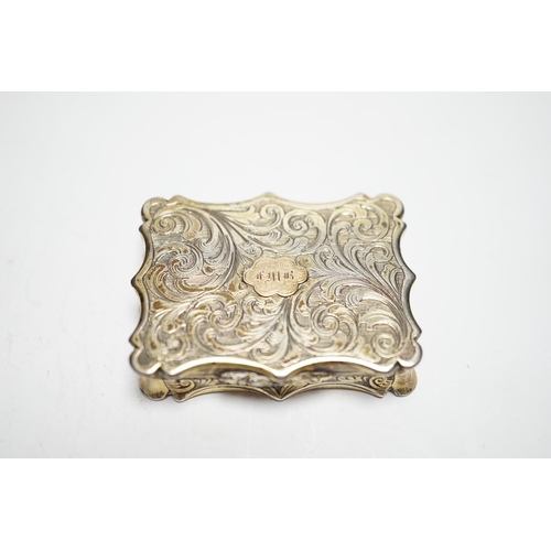 837 - An early Victorian engraved silver gilt vinaigrette, by Nathaniel Mills, Birmingham, 1842, 46mm, wit... 