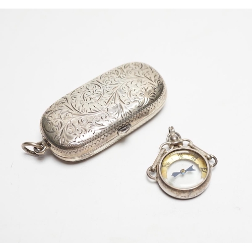 840 - A late Victorian silver twin sovereign case, Chester, 1899 and a George V silver mounted compass fob... 