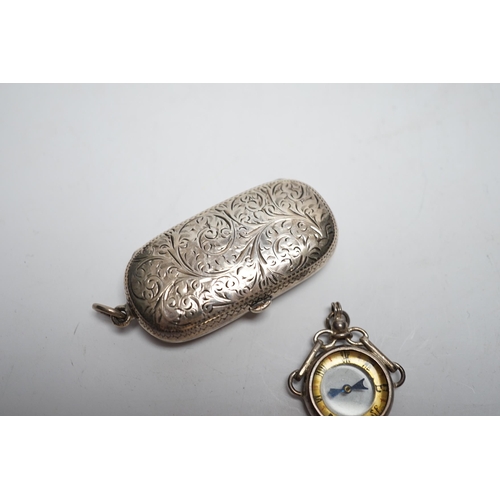 840 - A late Victorian silver twin sovereign case, Chester, 1899 and a George V silver mounted compass fob... 