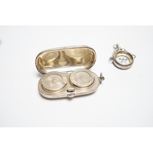 840 - A late Victorian silver twin sovereign case, Chester, 1899 and a George V silver mounted compass fob... 