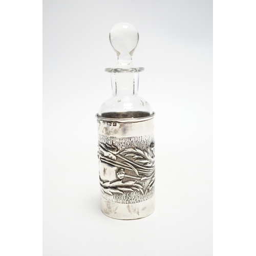 846 - An Edwardian Art Nouveau silver mounted glass scent  scent bottle and stopper, William Henry Sparrow... 