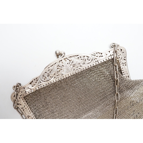 849 - An early 20th century French silver mesh evening bag, import marks for  Robert Cawley, Chester, 1911... 