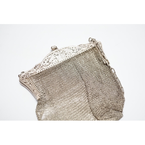 849 - An early 20th century French silver mesh evening bag, import marks for  Robert Cawley, Chester, 1911... 