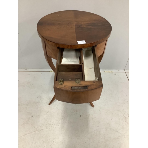 86 - A 19th century Biedermeier mahogany circular work table, diameter 46cm, height 75cm