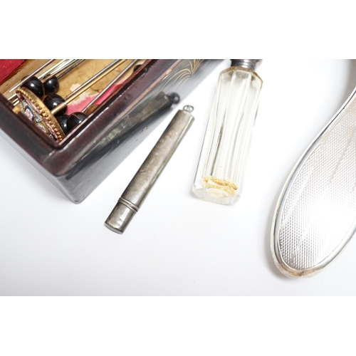 877 - Sundry silver and other items including a four piece mirror and brush set, propelling pencils, silve... 