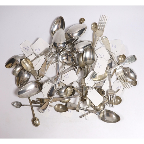 882 - A quantity of assorted 19th century and later silver flatware, various dates, patterns and makers, i... 