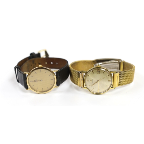 911 - Two gentleman's steel and gold plated Omega wrist watches, De Ville quartz and manual wind, both on ... 