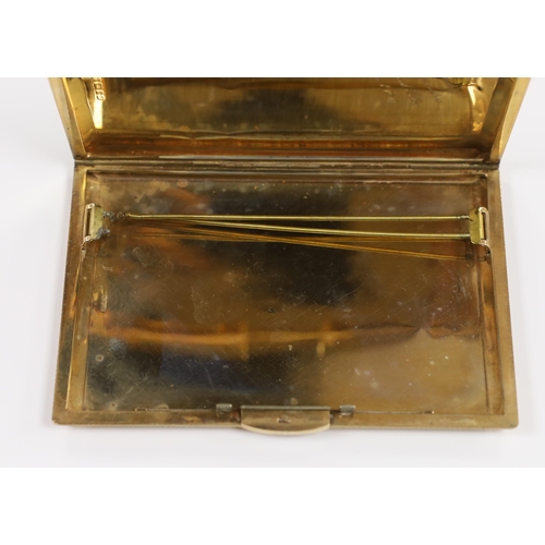 928 - A 1940's engine turned 9ct gold cigarette case, with interior engraved inscription, 12.4cm, gross we... 