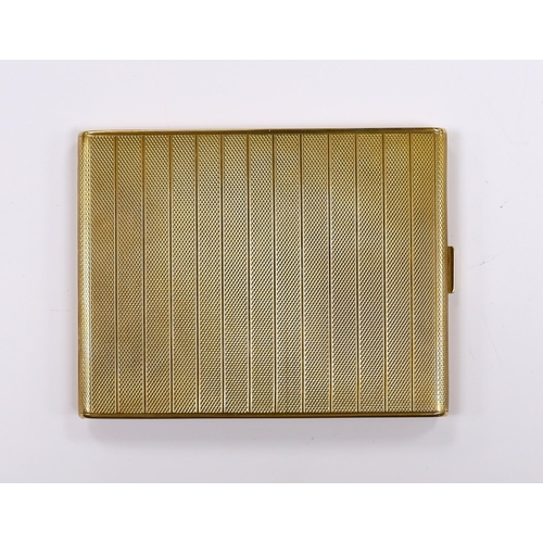 954 - A George V engine turned 9ct gold cigarette case, Chester, 1925, 10.8cm, gross weight 132.7 grams.... 