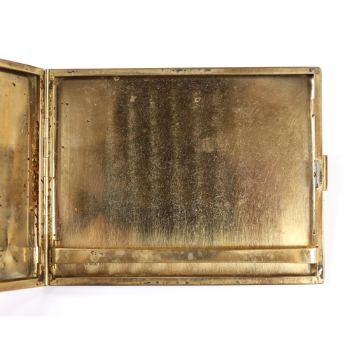 954 - A George V engine turned 9ct gold cigarette case, Chester, 1925, 10.8cm, gross weight 132.7 grams.... 