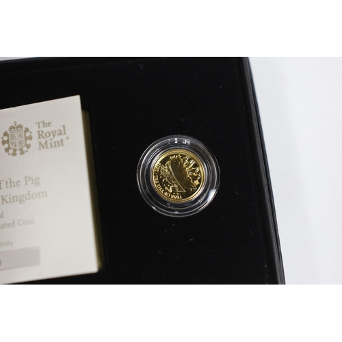 964 - Royal Mint Lunar Year of the Pig, 2019, one tenth oz gold BUNC coin and one oz silver proof coin (tw... 