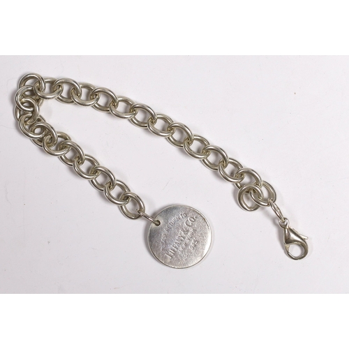 965 - A Tiffany & Co sterling circular link bracelet with tag, 20cm excluding tag, with Tiffany pouch and ... 