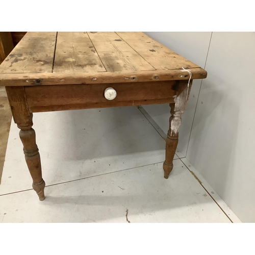 97 - A Victorian rectangular pine kitchen table, width 180cm, depth 88cm, height 72cm