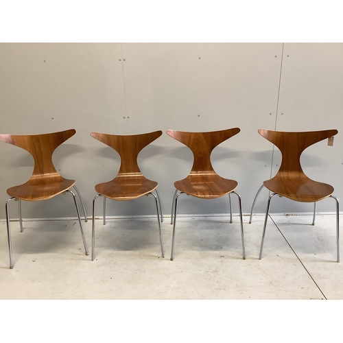 1012 - Bjarke Nielsen for Dan Form Denmark, a set of four walnut and chrome chairs, width 54cm, depth 42cm,... 