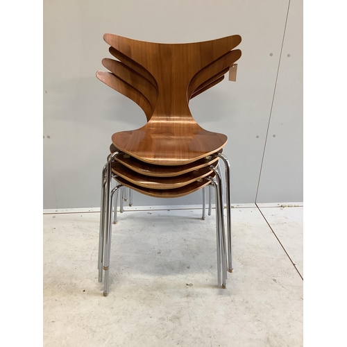 1012 - Bjarke Nielsen for Dan Form Denmark, a set of four walnut and chrome chairs, width 54cm, depth 42cm,... 