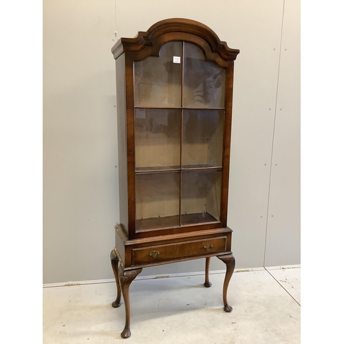 1019 - A Queen Anne Revival walnut display cabinet, width 74cm, depth 36cm, height 177cm