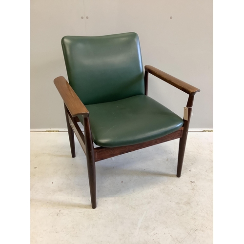 1030 - A mid century Danish Finnjuhl rosewood elbow chair, width 68cm, depth 50cm, height 80cm