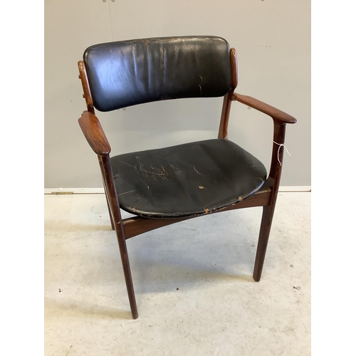 1037 - A mid century Danish design rosewood elbow chair, width 58cm, depth 42cm, height 80cm