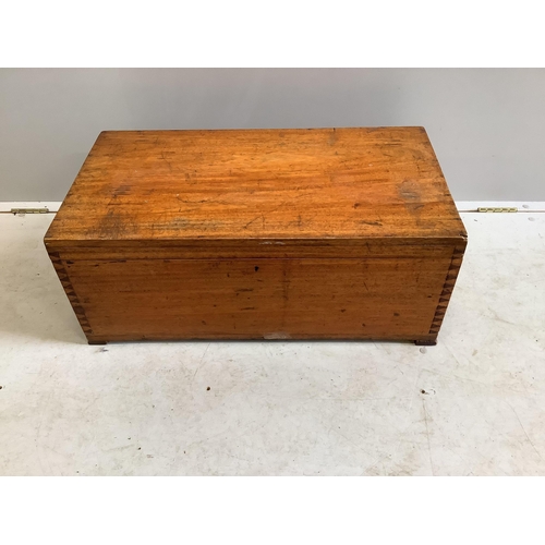 1053 - A small rectangular teak trunk, width 76cm, depth 40cm, height 31cm