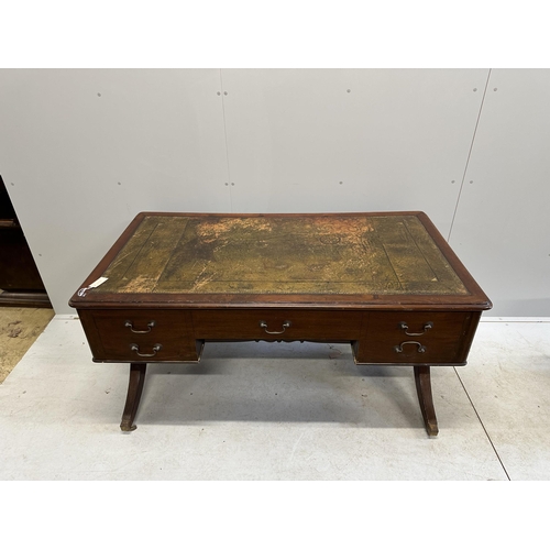 1064 - A Victorian mahogany  kneehole writing table, width 148cm, depth 80cm, height 77cm