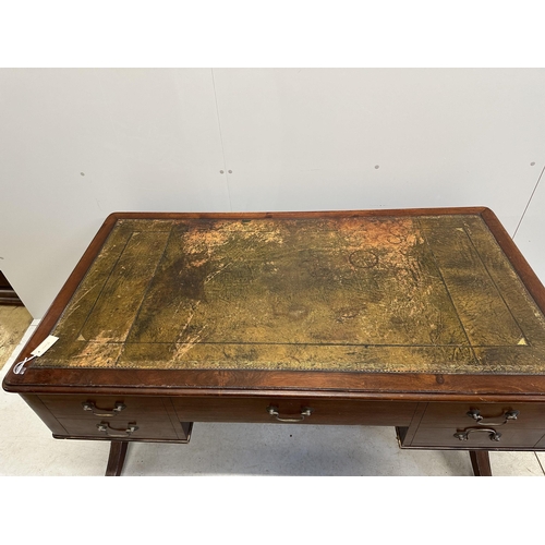 1064 - A Victorian mahogany  kneehole writing table, width 148cm, depth 80cm, height 77cm