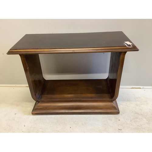 1102 - An Art Deco style rectangular walnut and beech two tier console table, width 100cm, depth 41cm, heig... 