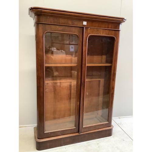 1107 - A Victorian mahogany two door bookcase, width 120cm, depth 37cm, height 165cm