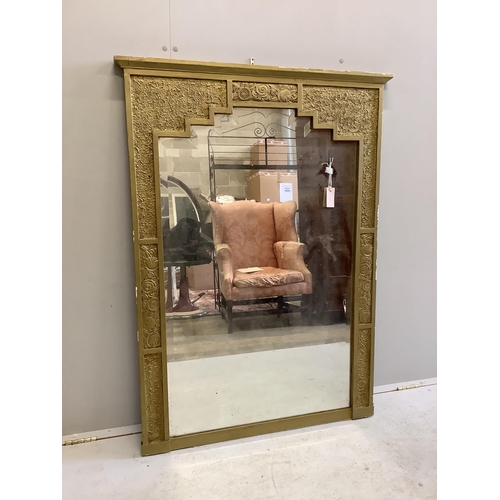 1110 - A French Art Deco giltwood and composition overmantel mirror, width 94cm, height 130cm