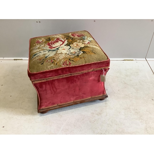 1125 - A Victorian tapestry ottoman stool, width 55cm, depth 54cm, height 44cm