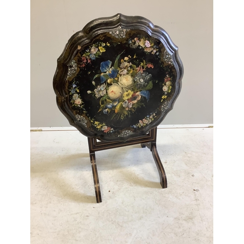 1137 - A Victorian painted and papier mache circular tilt top occasional table, diameter 59cm, height 58cm... 