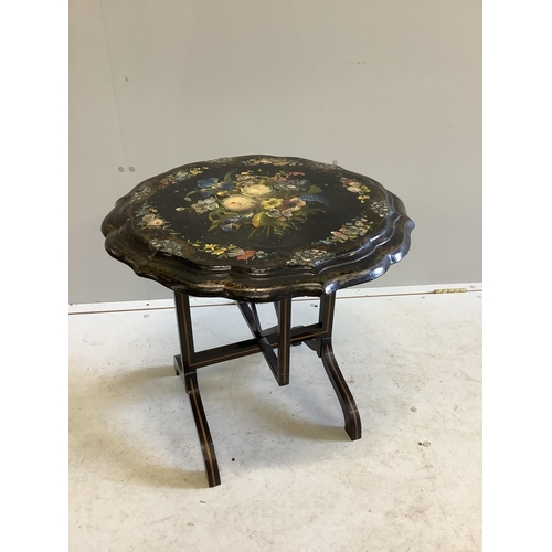 1137 - A Victorian painted and papier mache circular tilt top occasional table, diameter 59cm, height 58cm... 