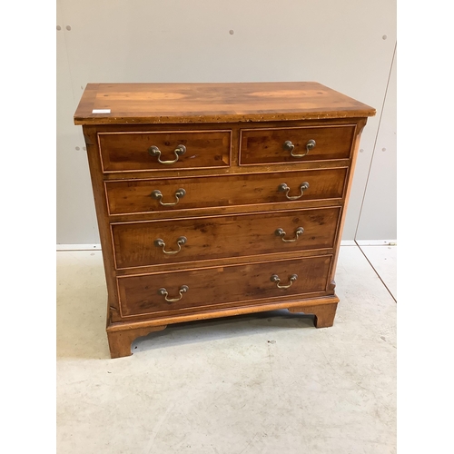 1139 - A reproduction yew wood five drawer chest, width 76cm, depth 42cm, height 76cm