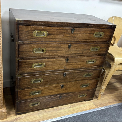 1148 - A brass mounted military style mahogany six drawer two part chest, width 91cm, depth 43cm, height 93... 