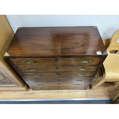 1148 - A brass mounted military style mahogany six drawer two part chest, width 91cm, depth 43cm, height 93... 