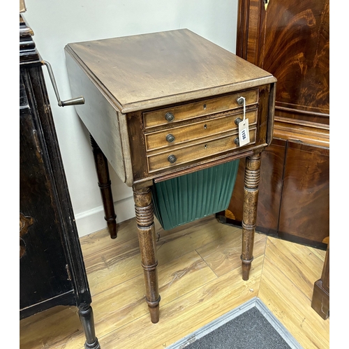 1156 - A Regency mahogany drop leaf work table, width 41cm, depth 52cm, height 75cm