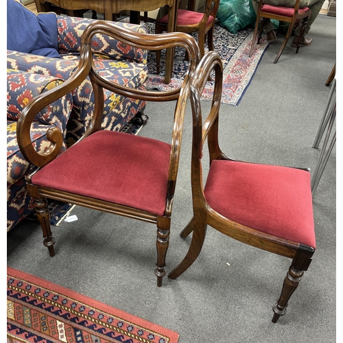 1170 - A set of six early Victorian rosewood dining chairs, two with arms