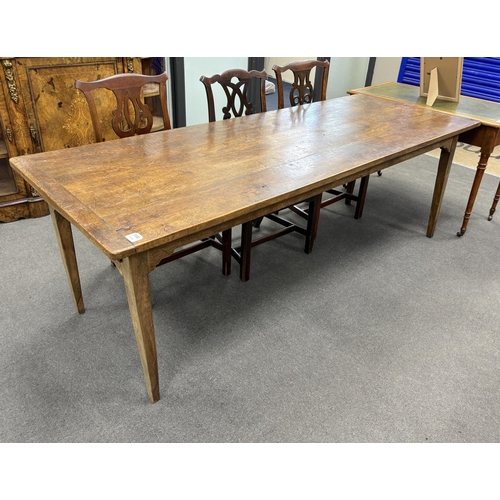 1182 - A 19th century rectangular Provincial oak kitchen table with cleated plank top, fitted two drawers o... 