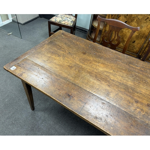 1182 - A 19th century rectangular Provincial oak kitchen table with cleated plank top, fitted two drawers o... 