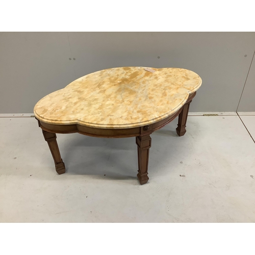 1187 - A reproduction Richardsons of Highgate marble top low table of shaped oval form, width 92cm, depth 6... 