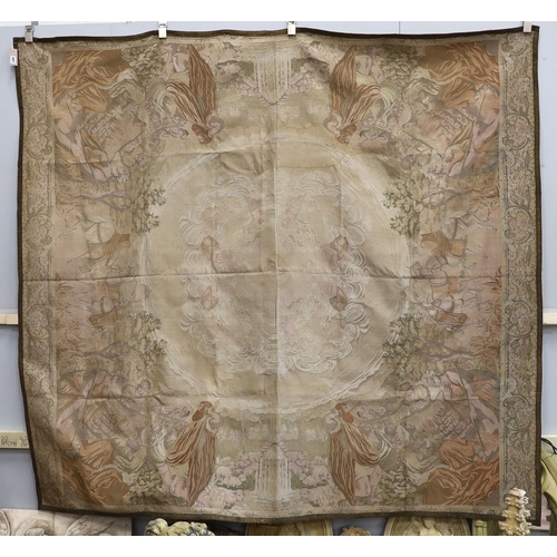 1190 - A metallic woven machine tapestry edged in metallic braiding, the tapestry depicting various scenes ... 