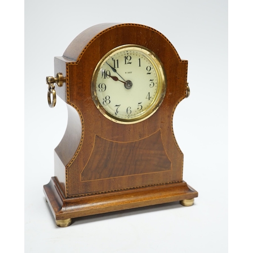 1260 - An inlaid mahogany 8 day mantel clock, 18.5cm