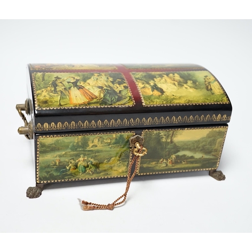 1262 - A Swiss papier maché four air musical box in Russian style, 23cm wide