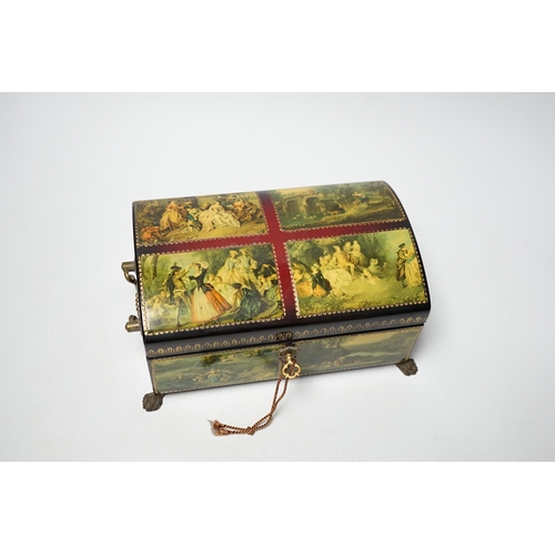 1262 - A Swiss papier maché four air musical box in Russian style, 23cm wide