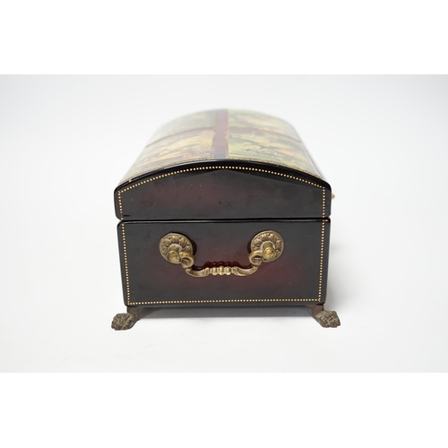 1262 - A Swiss papier maché four air musical box in Russian style, 23cm wide